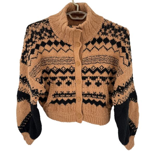 Anthropologie Jacquard Heart Motif Cardigan Sweater Boxy Oversized Size Small - Picture 2 of 8